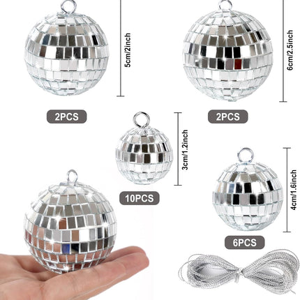 20PCS Silver Mirror Disco Balls – Hanging Ornaments for 70s Party & Dance Decor