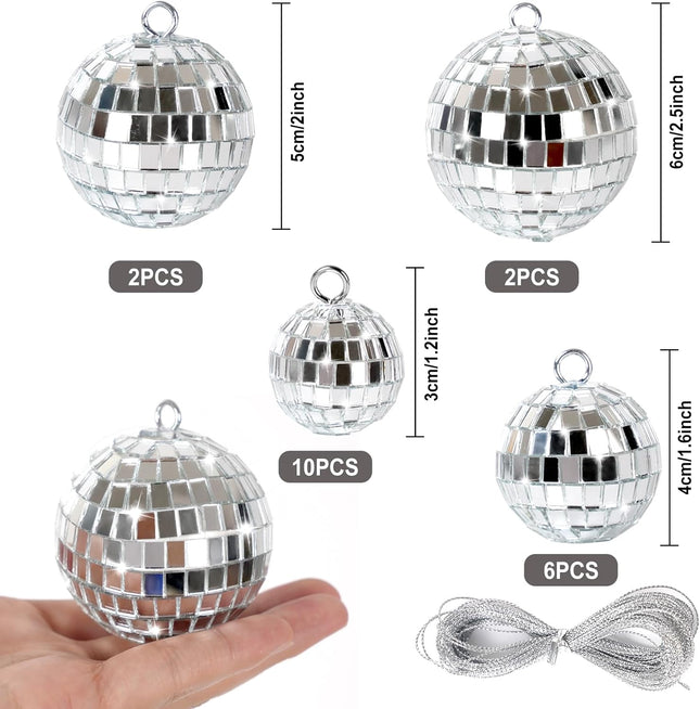 20PCS Silver Mirror Disco Balls – Hanging Ornaments for 70s Party & Dance Decor