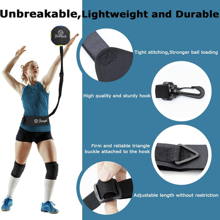 Volleyball Solo Training Rebounder Belt, Adjustable Waistband, Serve Pass Set Aid