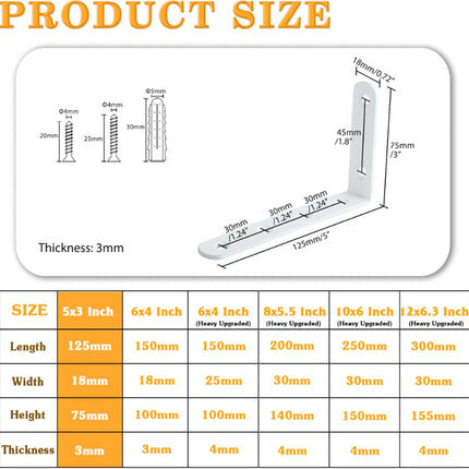 4 Pack Floating Shelf Brackets Heavy Duty White L Brackets for Shelves