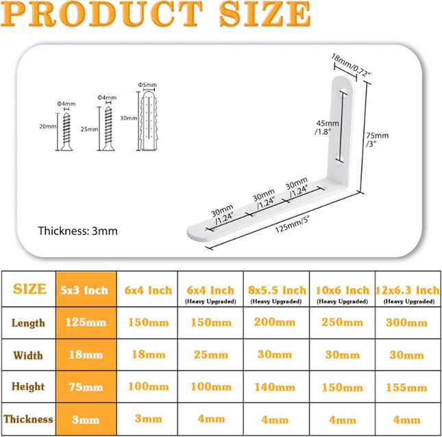4 Pack Floating Shelf Brackets Heavy Duty White L Brackets for Shelves