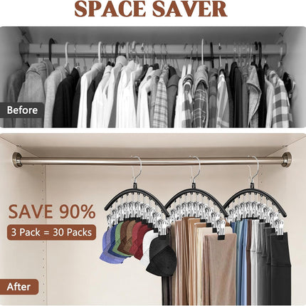 3 Pack Closet Hat Organizer Metal Cap Storage Rack with 30 Clips Black