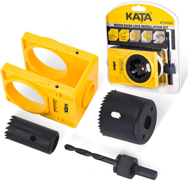 Door Lock Installation Kit – 1-3/8" to 1-3/4" with Guide Template & Carbon Steel Hole Saw