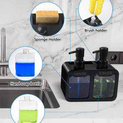 Kitchen Soap Dispenser Set with Sponge Caddy, Brush Holder 4-in-1 Organizer