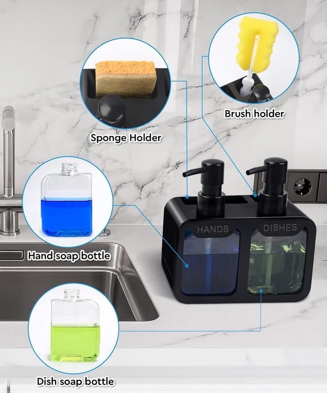 Kitchen Soap Dispenser Set with Sponge Caddy, Brush Holder 4-in-1 Organizer