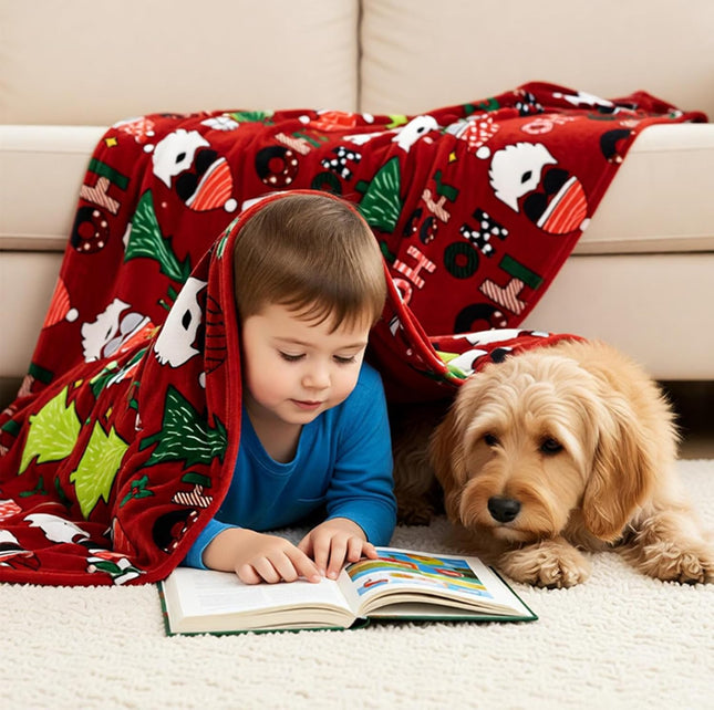 Christmas Throw Blanket – Santa Claus & Tree Printed Soft Fleece 50x60