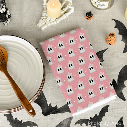 2-Pack Pink Ghost Halloween Kitchen Towels 18x26in, Absorbent Farmhouse Decor