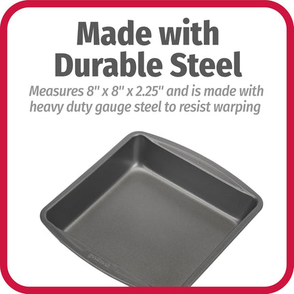 Everyday 8in Nonstick Steel Square Baking Pan Gray Cake Brownie Bakeware