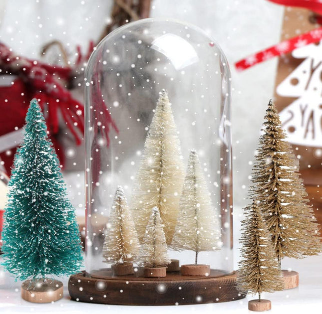 8pcs Mini Christmas Trees – Snow Frosted Bottle Brush Tabletop Holiday Décor