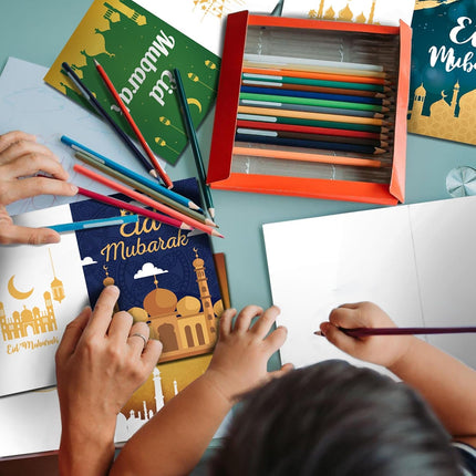 20PCS Eid Mubarak Greeting Cards with Envelopes & Stickers Ramadan Cards