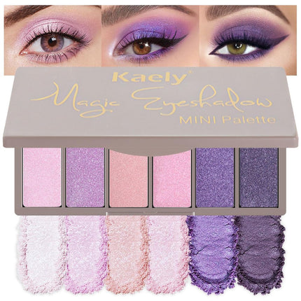 6-Color Purple Eyeshadow Palette 09, Matte Shimmer Glitter, High Pigment Waterproof Vegan Makeup