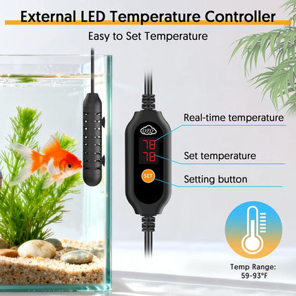 25W Aquarium Heater with Digital Display, Adjustable Submersible Fish Tank Heater