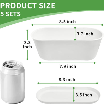 5-Pack White Window Herb Planter Boxes, 8.5-Inch Rectangular Plastic Pots Drainage Trays