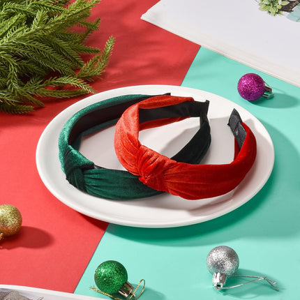 2PCS Velvet Knotted Christmas Headbands – Red & Green Holiday Hairbands
