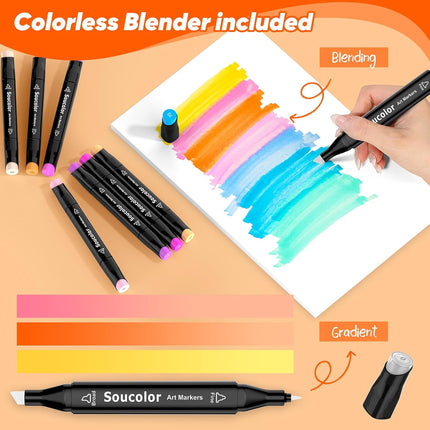 120 Colors Dual Tip Alcohol Markers Art Set for Kids & Adults + Blender Gift