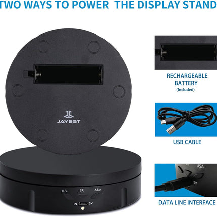Black Motorized Display Stand – 5.74" Turntable for Watches, Cakes, Models
