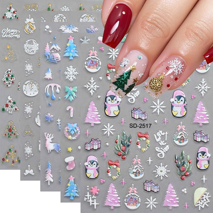 Christmas Nail Art Stickers – 5D Embossed Snowflake & Holiday Designs