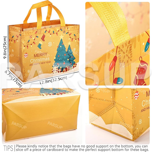 4-Piece Christmas Tote Bags – Bronzing Gift Bags with Handles for Xmas