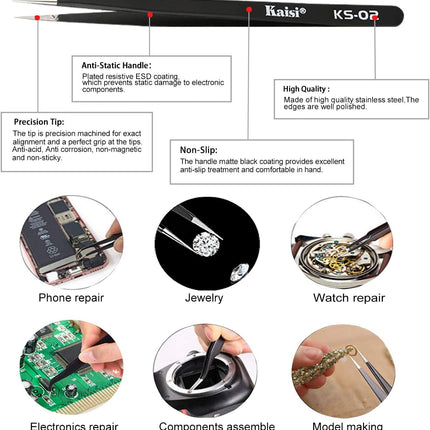 6-Piece Double-Sided Soldering Assist Kit with 2 Precision Tweezers