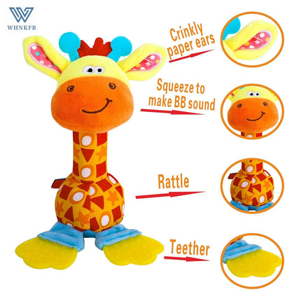 Baby Teether Rattle Toy, Soft Giraffe Plush Stroller Toy with Crinkle Sound