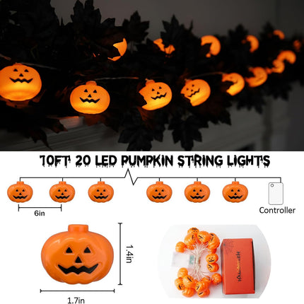 Halloween Pumpkin String Lights, 20 LED 10ft Battery-Operated Jack-O-Lantern Decor
