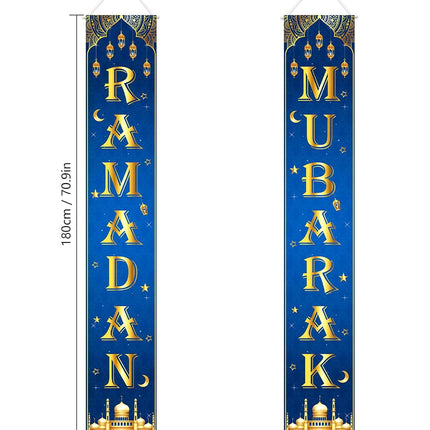 Ramadan Mubarak Eid Kareem Banner – Muslim Porch Door Sign for Indoor/Outdoor Decor