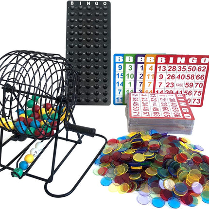 Deluxe Bingo Game Set Metal Cage 500 Chips 100 Cards 75 Balls Party Game