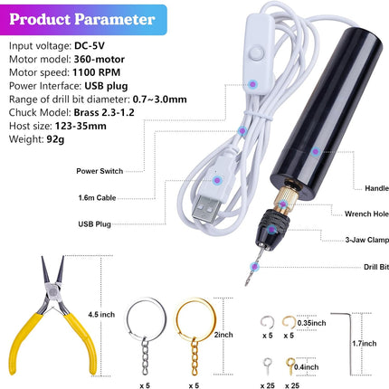 Electric Hand Drill Kit – 74PCS with 3-Jaw Clamp for Jewelry & Resin Crafts