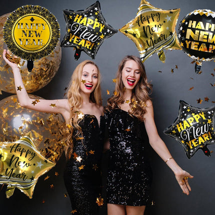 12 PCS Happy New Year 2026 Balloons 18" Black & Gold Foil Party Decorations