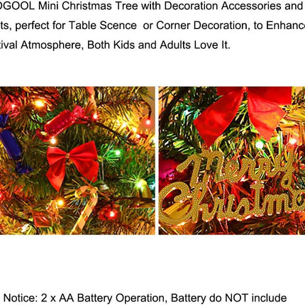 12 Inch Mini Tabletop Christmas Tree with LED String Lights and Ornaments