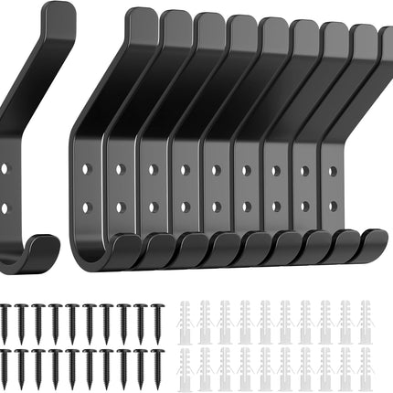 10 Pack Black Stainless Steel Coat Hooks Wall Mounted Hangers 20LB Max