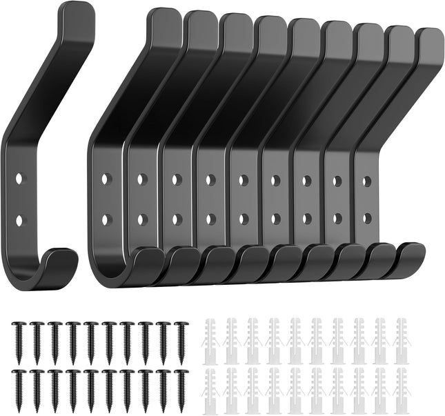 10 Pack Black Stainless Steel Coat Hooks Wall Mounted Hangers 20LB Max