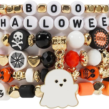 Halloween Heishi Beaded Stretch Bracelets, Stackable Halloween Jewelry for Women