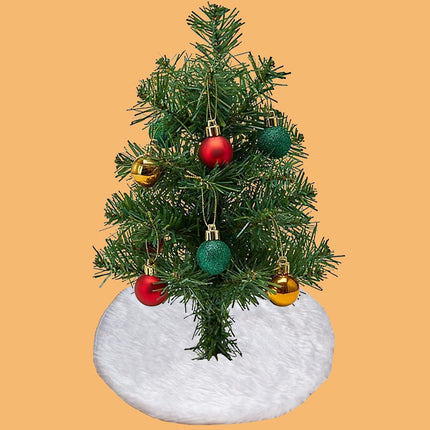 15" White Faux Fur Mini Christmas Tree Skirt – Plush Xmas Tree Decoration