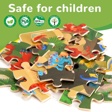 Wooden Dinosaur Puzzles – 4-Pack, 20 Pieces, Educational Toy for Kids 3-6