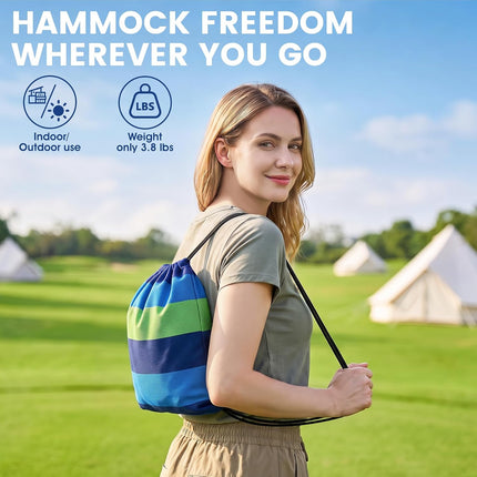 Cotton Camping Hammock 106x59", 420LB Capacity, Portable with Tree Straps & Bag