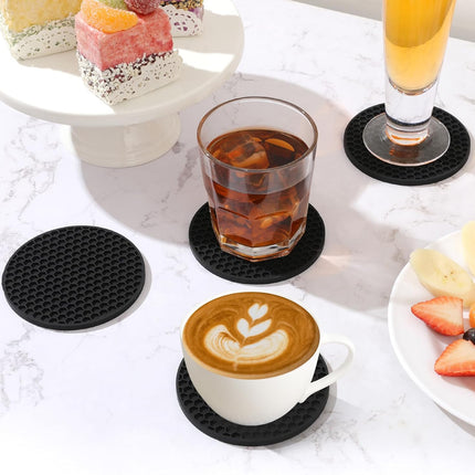 8 Pack Silicone Drink Coasters with Holder, Non-Slip Coffee Table Coaster Set