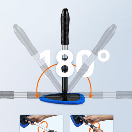 Windshield Cleaner Tool – 21in Extendable Handle with 4 Reusable Microfiber Pads