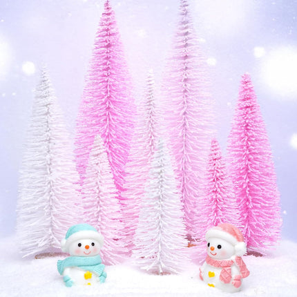 10PCS Mini Pink Christmas Trees – 3.94"-7.87" Bottle Brush Holiday Decor