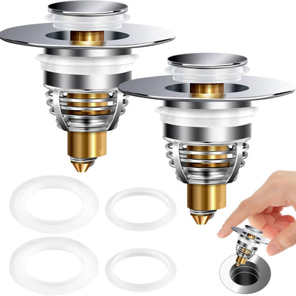 2-Pack Basin Stopper & Strainer for 1.1-1.5 Inch Pop-Up Drains, Hair Catcher