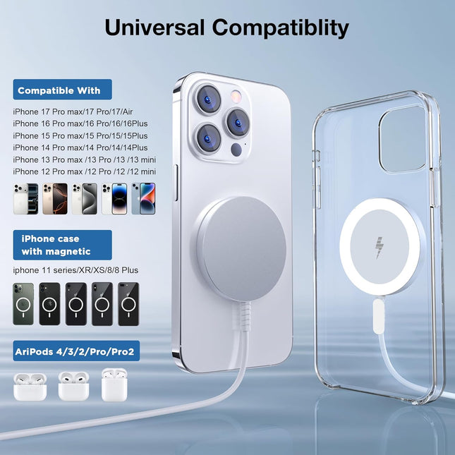 Portable MagSafe Wireless Charger for iPhone Series & AirPods with Aluminum