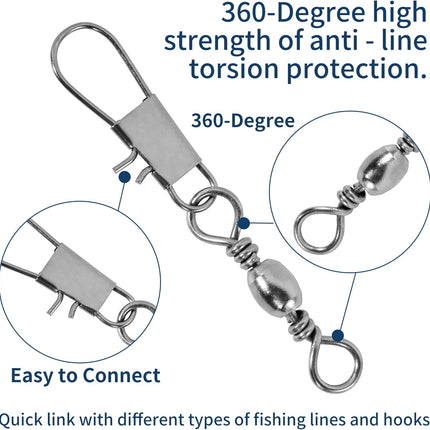100 Pcs Fishing Swivels – 5 Sizes Barrel Snap for Quick Lure Linking
