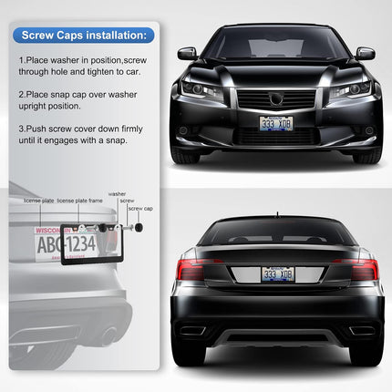 2 Pack Stainless Steel License Plate Frames Black Car Tag Holder with Screw Caps