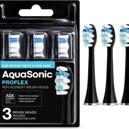 Genuine Proflex Replacement Brush Heads 3 Pack Black Compatible AquaSonic Toothbrush
