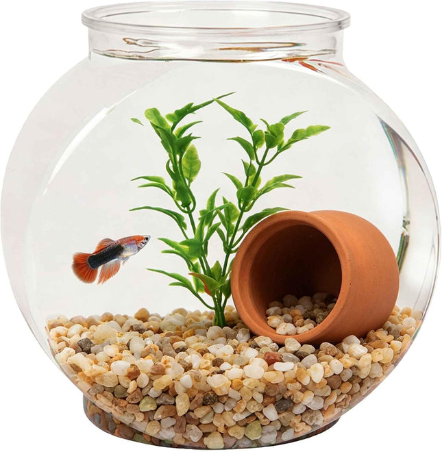 1-Gallon Oval Plastic Fish Bowl, Temporary Betta Tank for Shrimp, Fry and Snails