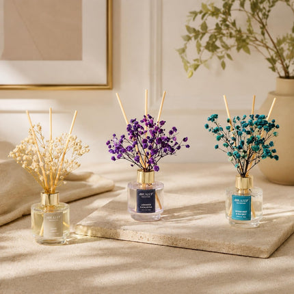 3-Pack Reed Diffuser Set 50ml Each Clean Linen Ocean Mist Lavender Eucalyptus Scents