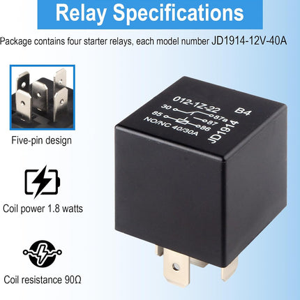 4PCS 5-Pin 40A Waterproof 12V Automotive Relays, Starter Relay Switch for Cars