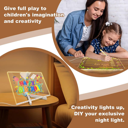 LED Drawing Board 12"x8" with Stand – 8 Colorful Lights for Enhanced Creativity