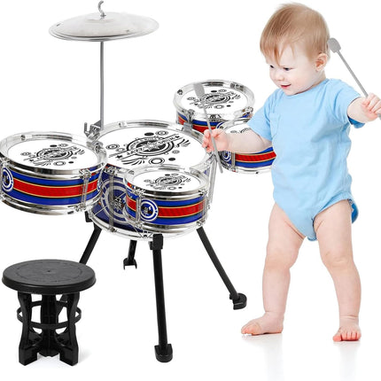 8-Piece Kids Drum Set, Blue, Musical Toy for Toddlers & Beginners