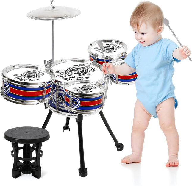 8-Piece Kids Drum Set, Blue, Musical Toy for Toddlers & Beginners